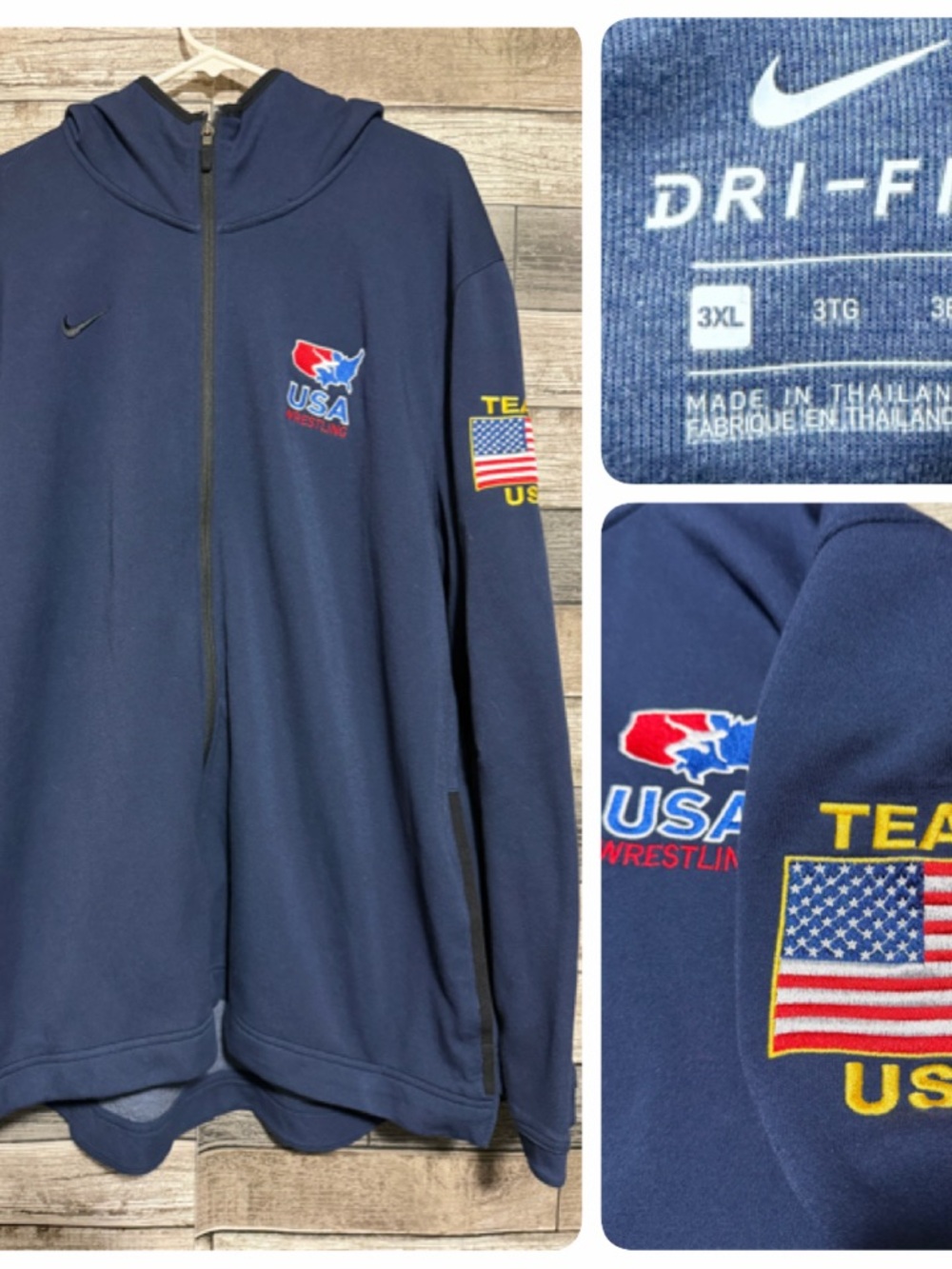 Nike USA Wrestling Team USA Hoodie Sweatshirt Men 3XL Blue Full Zip Embroidered